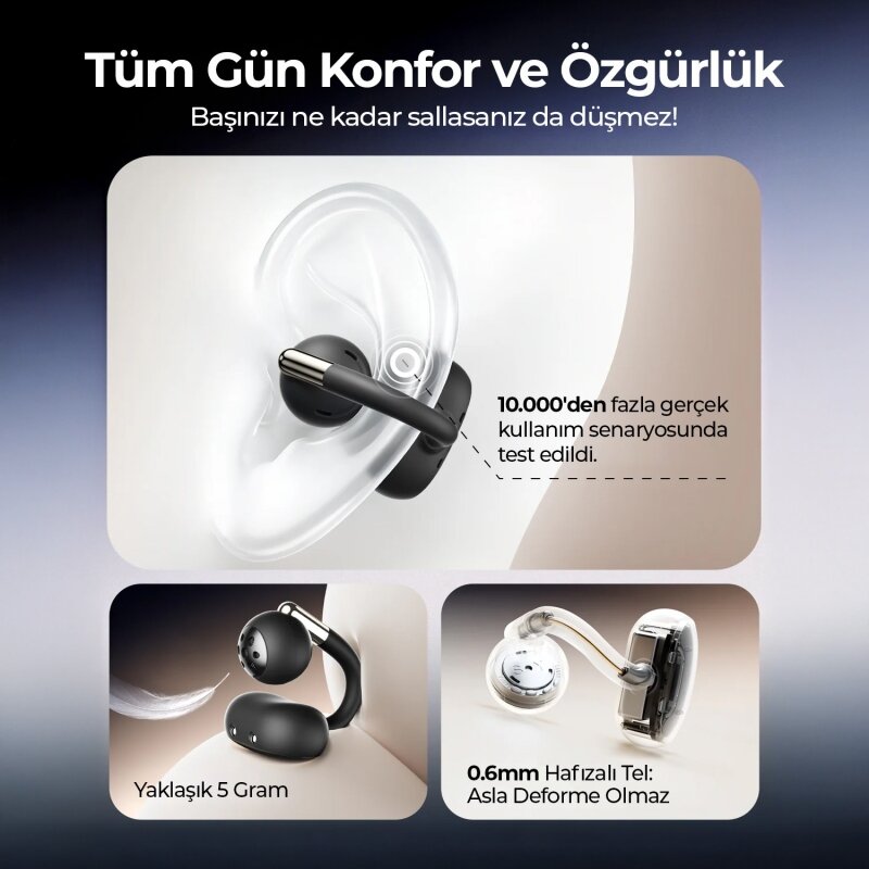 Soundpeats Clip1 Open-Ear ENC OWS Bluetooth 5.4 Kablosuz Kulaklık Siyah - 4