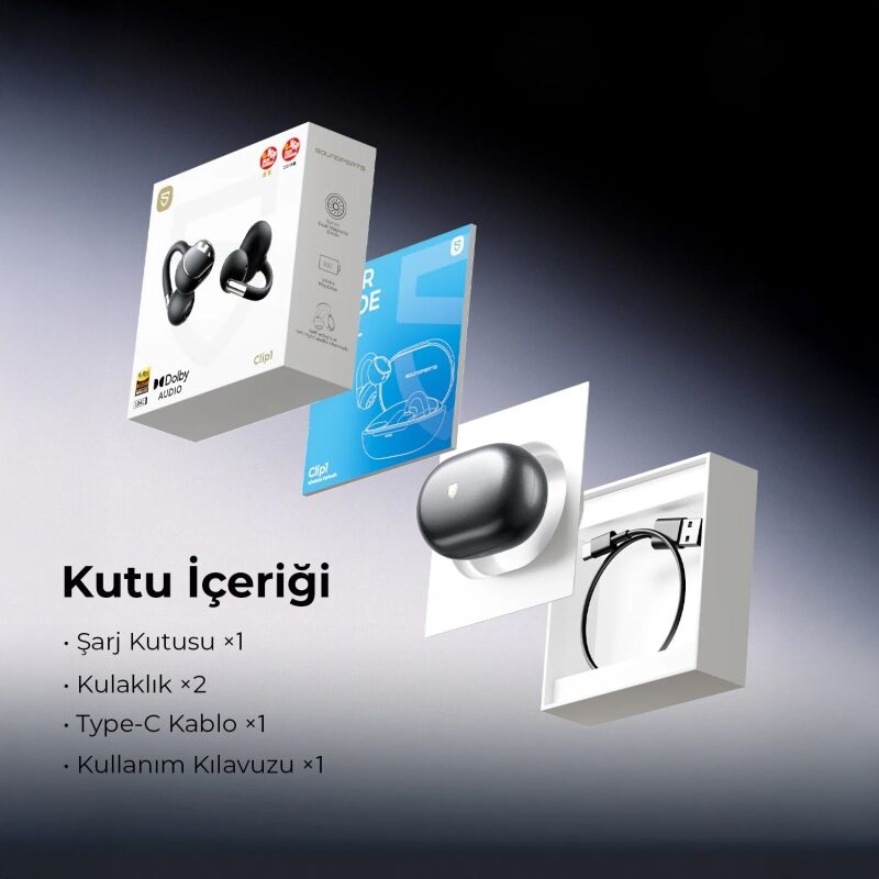 Soundpeats Clip1 Open-Ear ENC OWS Bluetooth 5.4 Kablosuz Kulaklık Siyah - 3