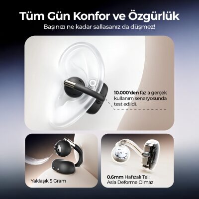 Soundpeats Clip1 Open-Ear ENC OWS Bluetooth 5.4 Kablosuz Kulaklık Siyah - 4
