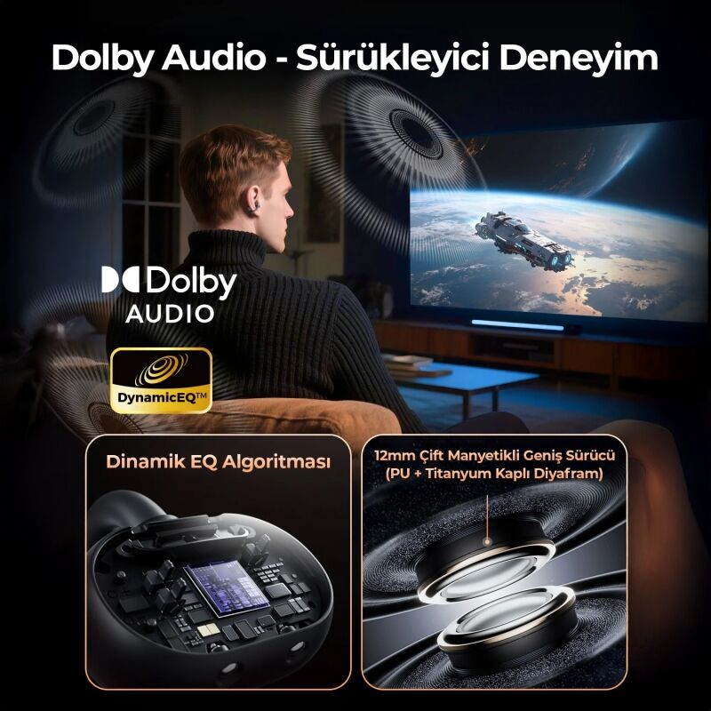 Soundpeats Clip1 Open-Ear ENC OWS Bluetooth 5.4 Kablosuz Kulaklık Siyah - 5