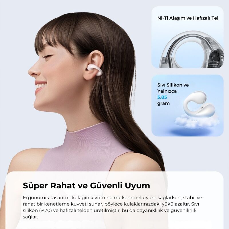 Soundpeats PearlClip Pro Hi-Res LDAC ENC OWS Kablosuz Bluetooth 6.0 Kulaklık Beyaz - 7