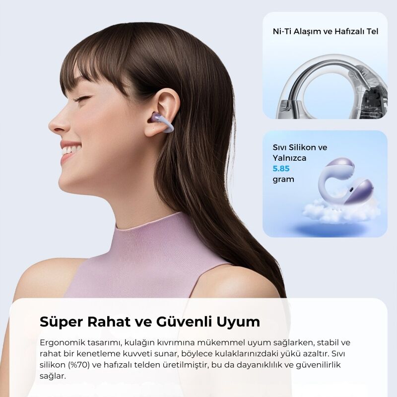 Soundpeats PearlClip Pro Hi-Res LDAC ENC OWS Kablosuz Bluetooth 6.0 Kulaklık Mor - 7