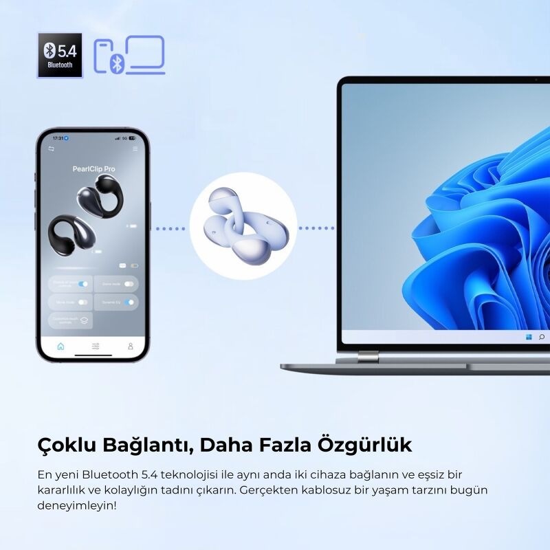 Soundpeats PearlClip Pro Hi-Res LDAC ENC OWS Kablosuz Bluetooth 6.0 Kulaklık Mor - 9