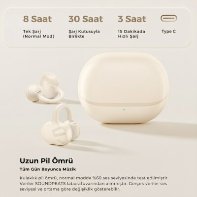 Soundpeats POP Clip Open-Ear ENC OWS Bluetooth 5.4 Kablosuz Kulaklık Bej - 4