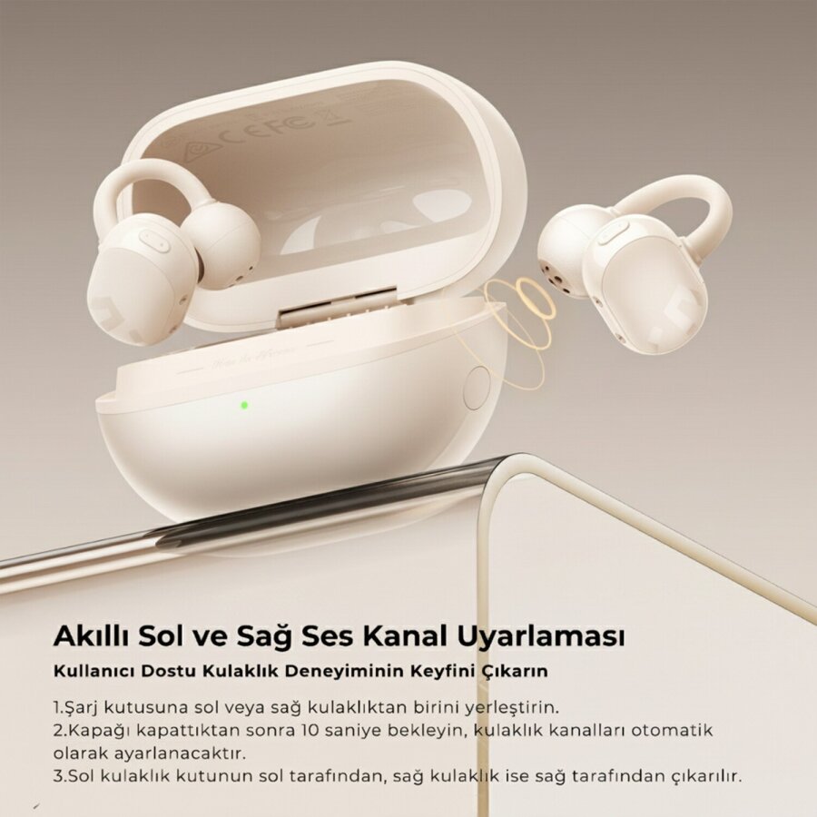 Soundpeats POP Clip Open-Ear ENC OWS Bluetooth 5.4 Kablosuz Kulaklık Bej - 5