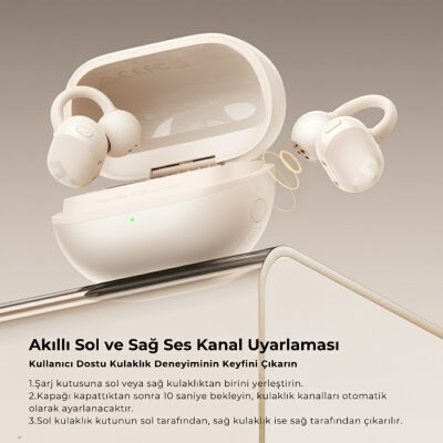 Soundpeats POP Clip Open-Ear ENC OWS Bluetooth 5.4 Kablosuz Kulaklık Bej - 5