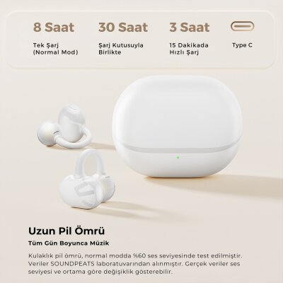 Soundpeats POP Clip Open-Ear ENC OWS Bluetooth 5.4 Kablosuz Kulaklık Beyaz - 4