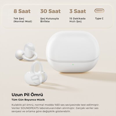 Soundpeats POP Clip Open-Ear ENC OWS Bluetooth 5.4 Kablosuz Kulaklık Beyaz - 4