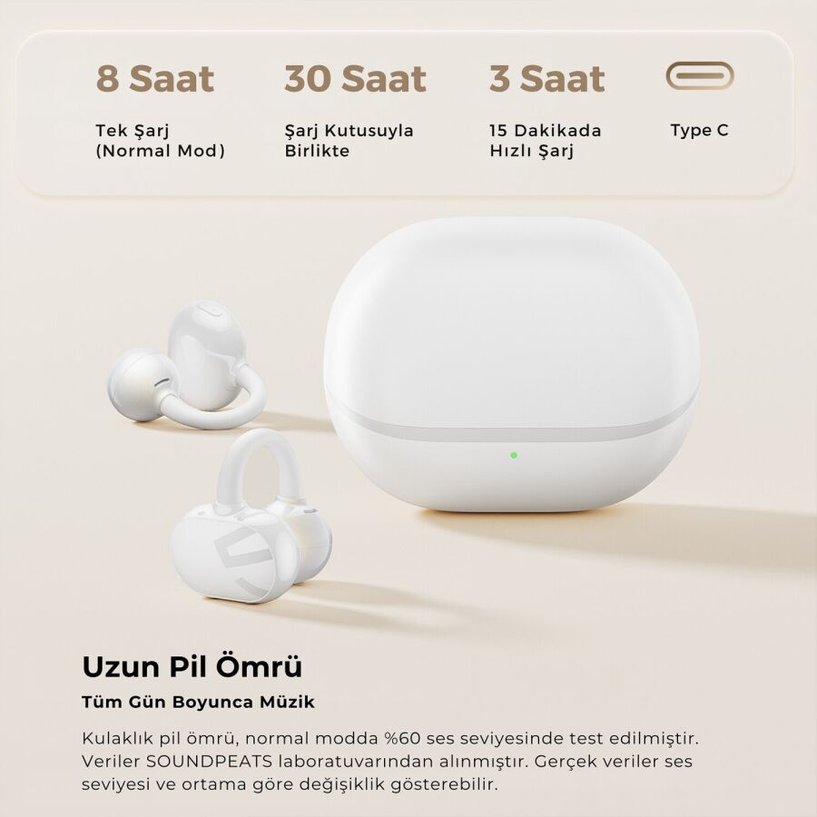 Soundpeats POP Clip Open-Ear ENC OWS Bluetooth 5.4 Kablosuz Kulaklık Beyaz - 4