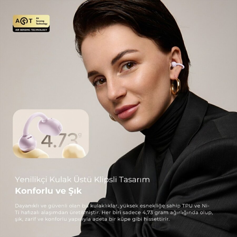 Soundpeats POP Clip Open-Ear ENC OWS Bluetooth 5.4 Kablosuz Kulaklık Mor - 3