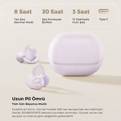 Soundpeats POP Clip Open-Ear ENC OWS Bluetooth 5.4 Kablosuz Kulaklık Mor - 4