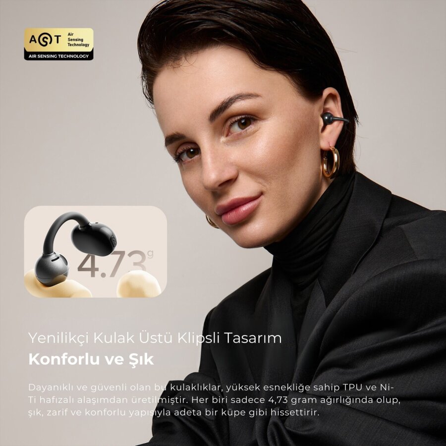 Soundpeats POP Clip Open-Ear ENC OWS Bluetooth 5.4 Kablosuz Kulaklık Siyah - 3