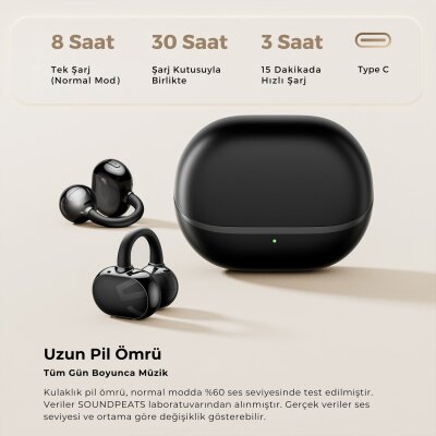 Soundpeats POP Clip Open-Ear ENC OWS Bluetooth 5.4 Kablosuz Kulaklık Siyah - 4
