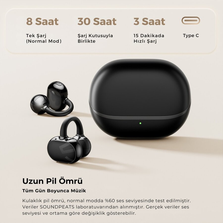 Soundpeats POP Clip Open-Ear ENC OWS Bluetooth 5.4 Kablosuz Kulaklık Siyah - 4