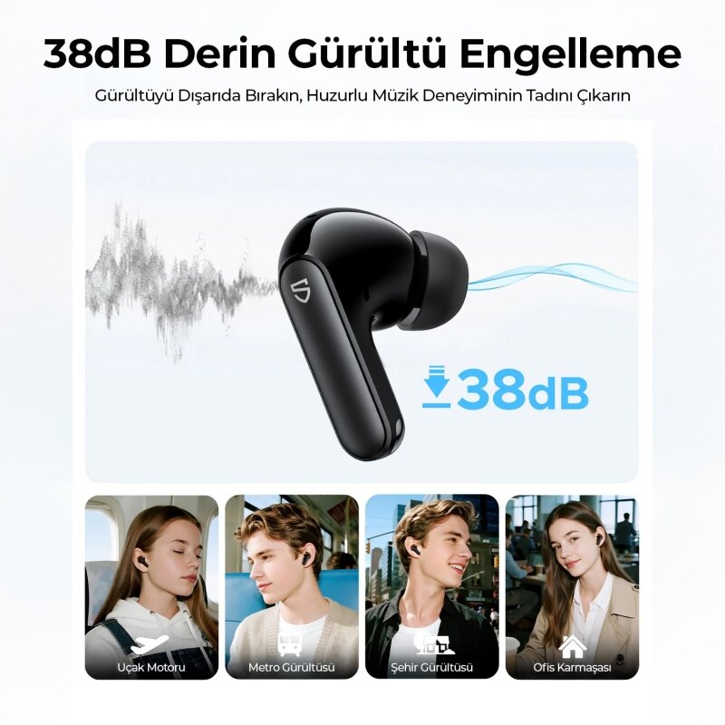 Soundpeats Q3 Pro Hibrit ANC ENC TWS Bluetooth 6.0 Kablosuz Kulak içi Kulaklık Siyah - 2