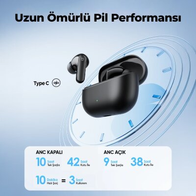 Soundpeats Q3 Pro Hibrit ANC ENC TWS Bluetooth 6.0 Kablosuz Kulak içi Kulaklık Siyah - 5