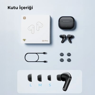 Soundpeats Q3 Pro Hibrit ANC ENC TWS Bluetooth 6.0 Kablosuz Kulak içi Kulaklık Siyah - 10