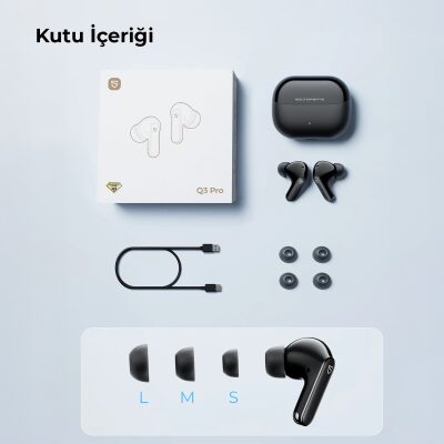 Soundpeats Q3 Pro Hibrit ANC ENC TWS Bluetooth 6.0 Kablosuz Kulak içi Kulaklık Siyah - 10