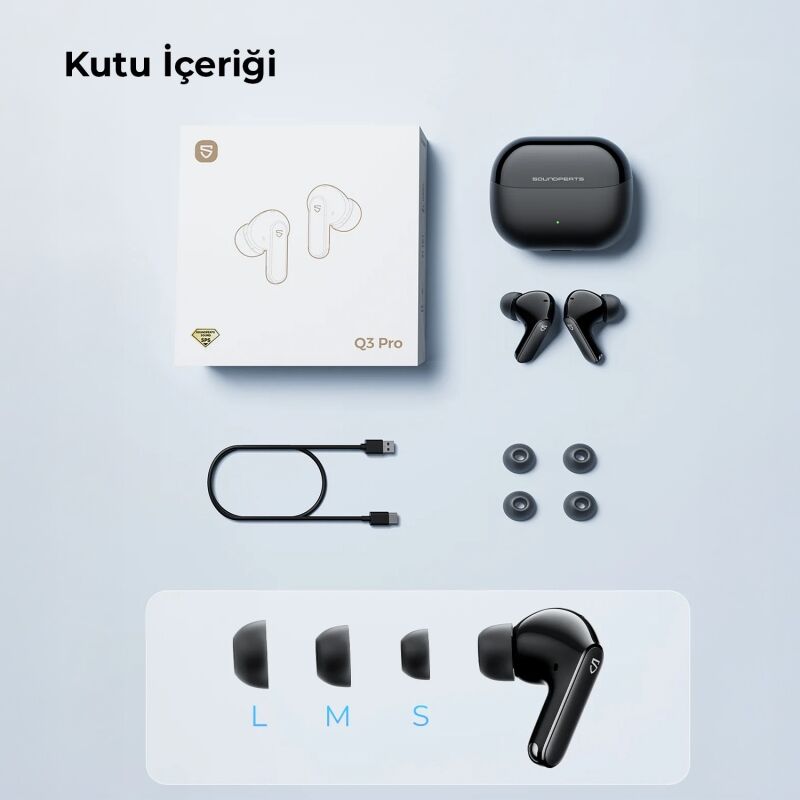 Soundpeats Q3 Pro Hibrit ANC ENC TWS Bluetooth 6.0 Kablosuz Kulak içi Kulaklık Siyah - 10