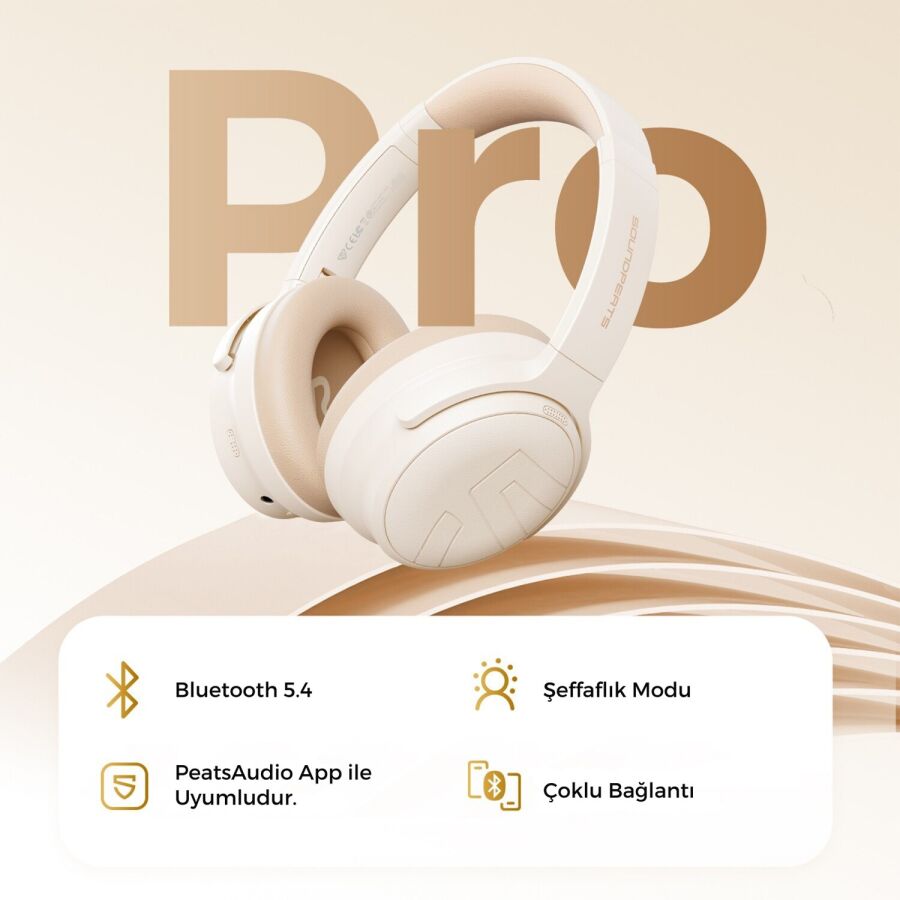 SoundPeats Space Pro Hi-Res LDAC Bluetooth 5.4 TWS Kablosuz Kulak üstü Kulaklık Bej - 3