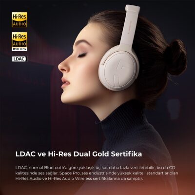 SoundPeats Space Pro Hi-Res LDAC Bluetooth 5.4 TWS Kablosuz Kulak üstü Kulaklık Bej - 7