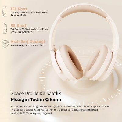 SoundPeats Space Pro Hi-Res LDAC Bluetooth 5.4 TWS Kablosuz Kulak üstü Kulaklık Bej - 9