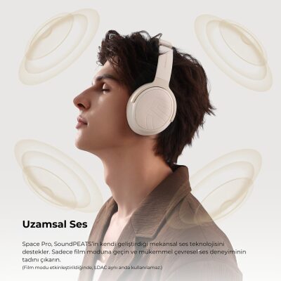 SoundPeats Space Pro Hi-Res LDAC Bluetooth 5.4 TWS Kablosuz Kulak üstü Kulaklık Bej - 10