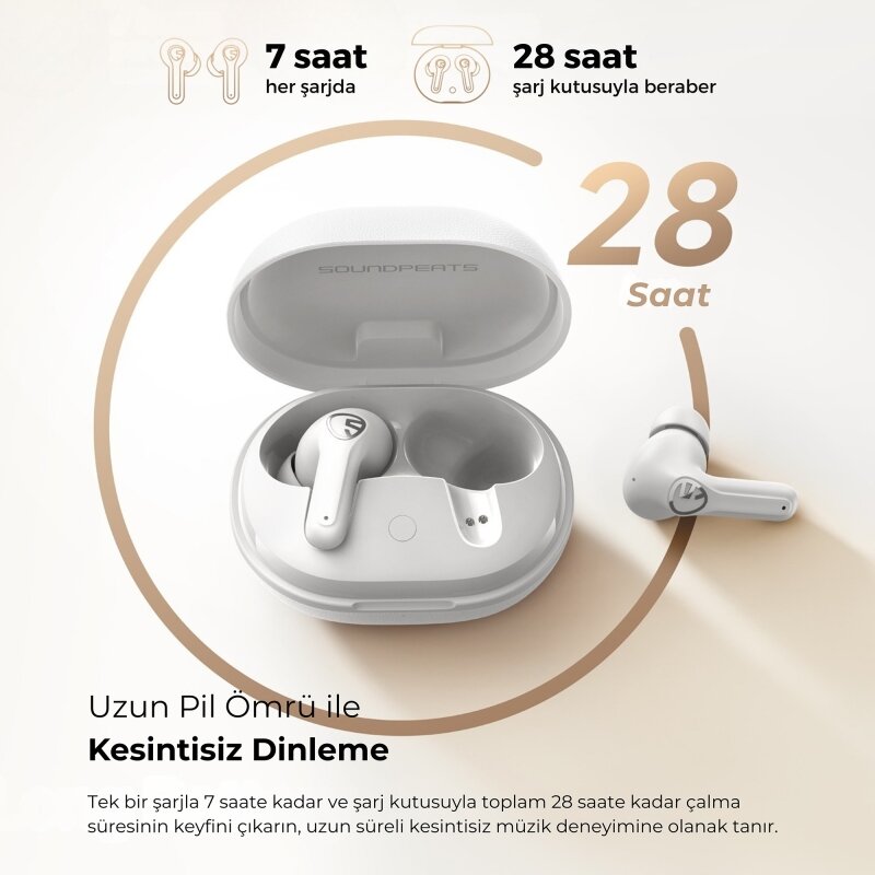 SoundPeats T3 Pro ANC TWS Bluetooth 5.4 Kablosuz Kulak içi Kulaklık Beyaz - 6