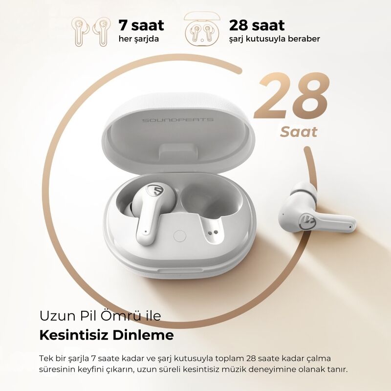 SoundPeats T3 Pro ANC TWS Bluetooth 5.4 Kablosuz Kulak içi Kulaklık Beyaz - 6
