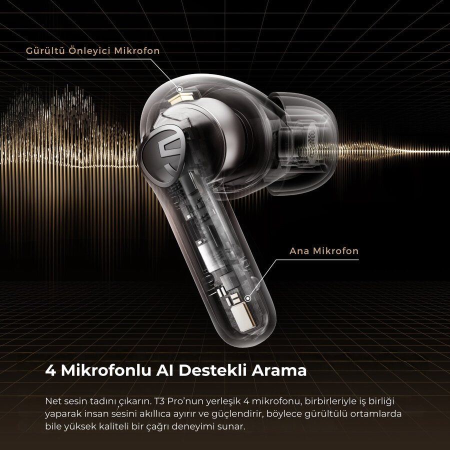 Soundpeats T3 Pro Bluetooth 5.4 TWS Kablosuz Kulak İçi Kulaklık ANC Aktif Gürültü Engelleme Mikrofonlu Bej - 6
