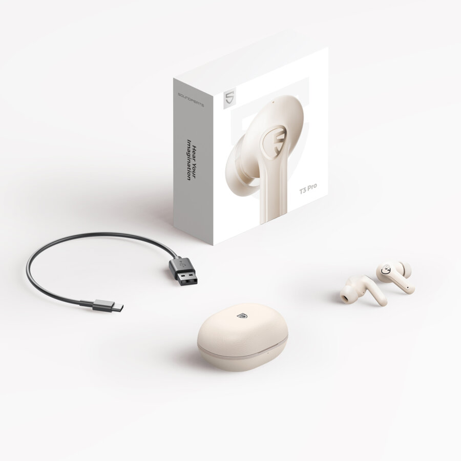 Soundpeats T3 Pro Bluetooth 5.4 TWS Kablosuz Kulak İçi Kulaklık ANC Aktif Gürültü Engelleme Mikrofonlu Bej - 2