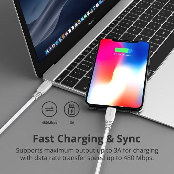 Tronsmart PD Type-C MFI Lightning iPhone Hızlı Şarj Kablosu Siyah - 5