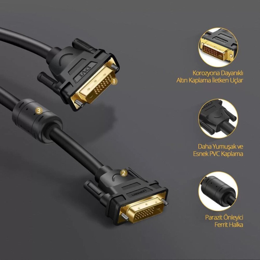 Ugreen 24+1 DVI to DVI Görüntü Aktarma Kablosu 3 Metre - 7