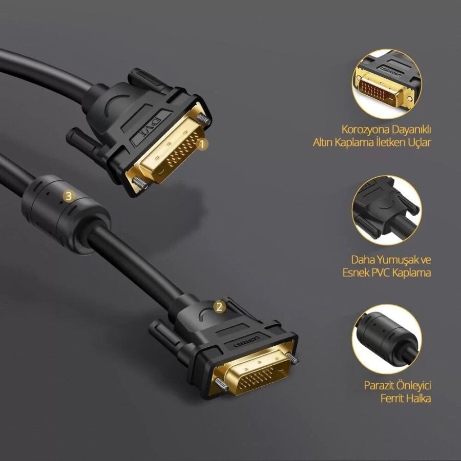 Ugreen 24+1 DVI to DVI Görüntü Aktarma Kablosu 8 Metre - 7