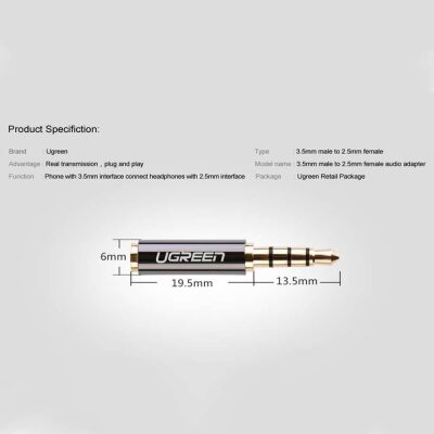 Ugreen 3.5mm Erkek to 2.5mm Dişi Jack Dönüştürücü - 3