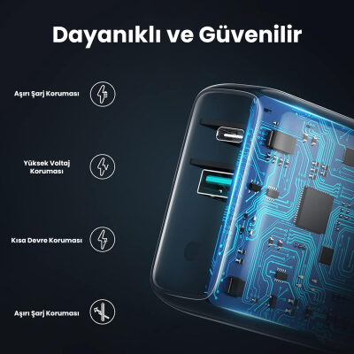 Ugreen 38W Çift Portlu USB-A ve Type-C PD QC Hızlı Şarj Cihazı Beyaz - 4