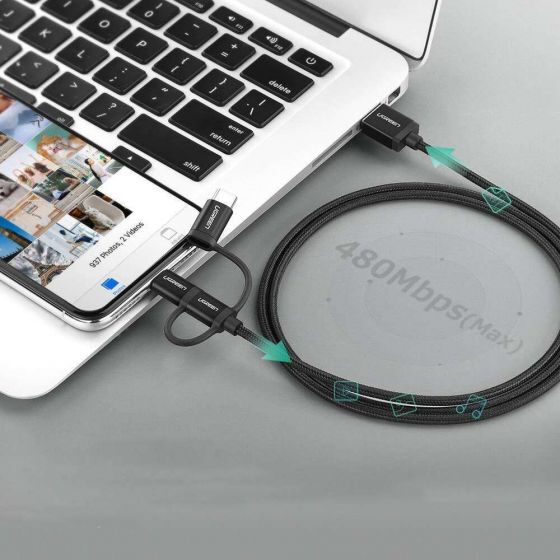 UGREEN 3'ü 1 Arada Örgülü iPhone Lightning Type-C Micro USB Şarj Kablosu 1.5 Metre - 2