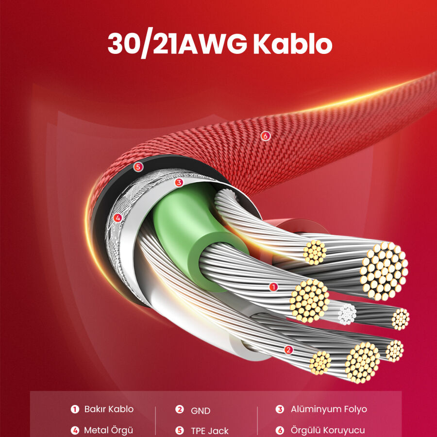 Ugreen 90 Derece Açılı Lightning iPhone Şarj ve Data Kablosu Kırmızı 1 Metre - 4