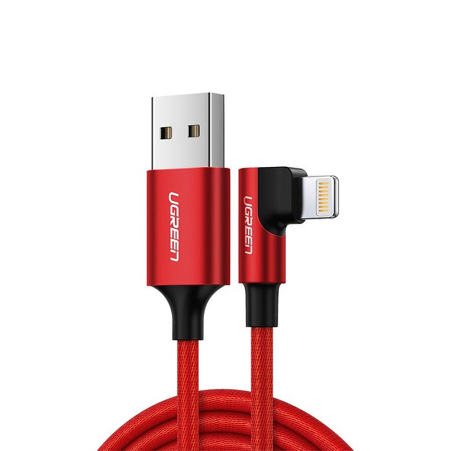 Ugreen 90 Derece Açılı Lightning iPhone Şarj ve Data Kablosu Kırmızı 1 Metre - 1