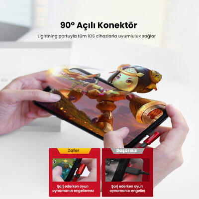 Ugreen 90 Derece Açılı Lightning iPhone Şarj ve Data Kablosu Kırmızı 1 Metre - 2