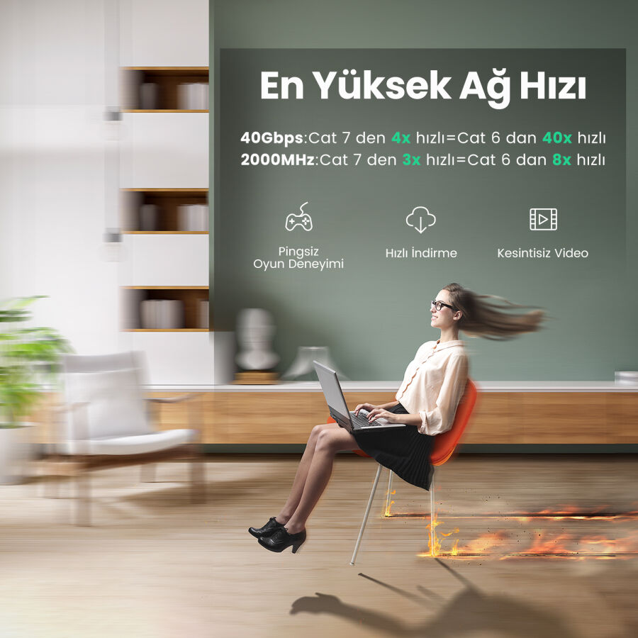 Ugreen CAT8 40Gbps U/FTP Flat RJ45 Ethernet Ağ Kablosu 50 CM - 4