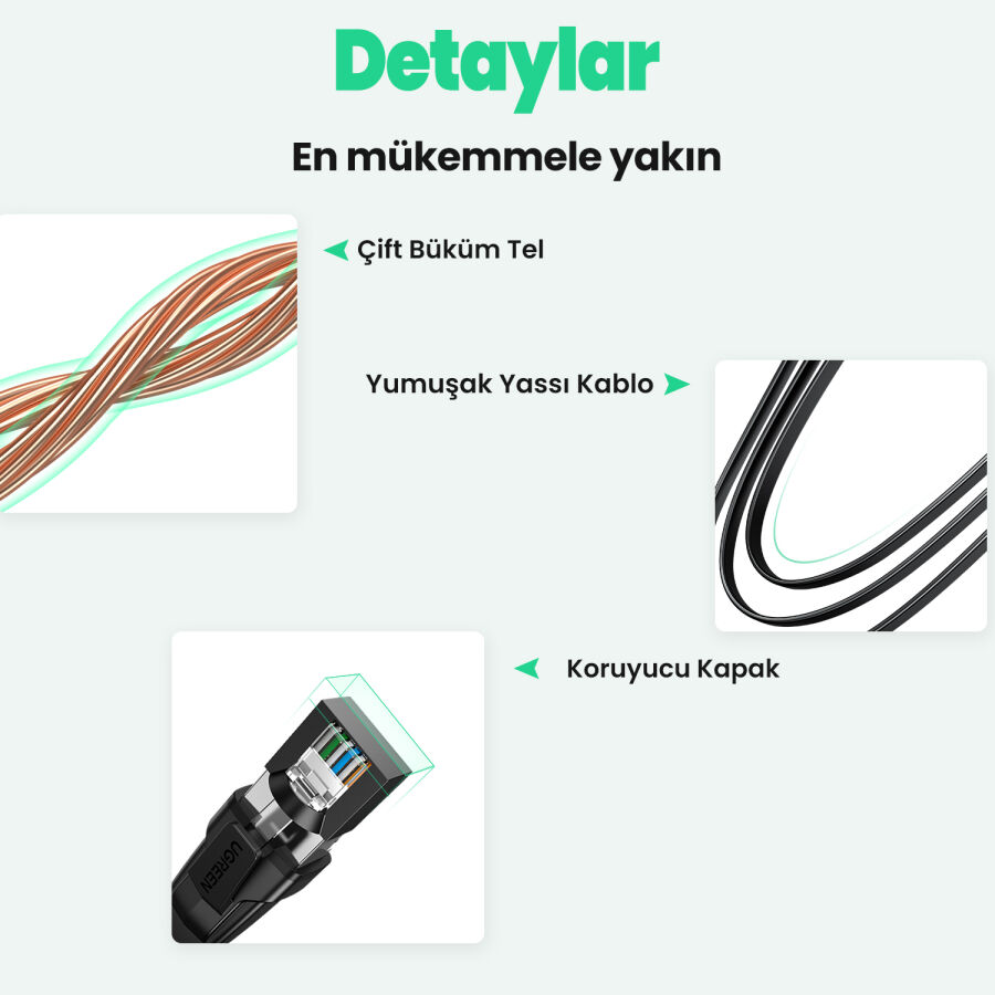 Ugreen CAT8 40Gbps U/FTP Flat RJ45 Ethernet Ağ Kablosu 50 CM - 8
