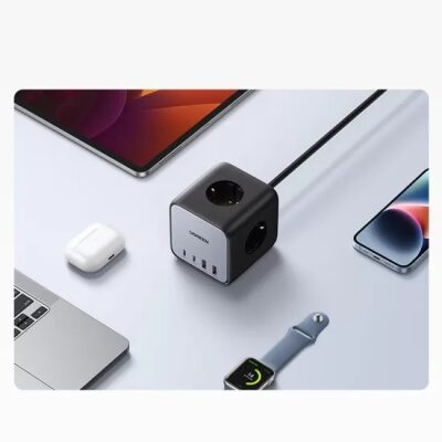 Ugreen DigiNest Cube 65W GaN 2 Hızlı Şarj Cihazı 2*USB / 2*Type-C 3 lü Akım Korumalı Küp Grup Priz - 5