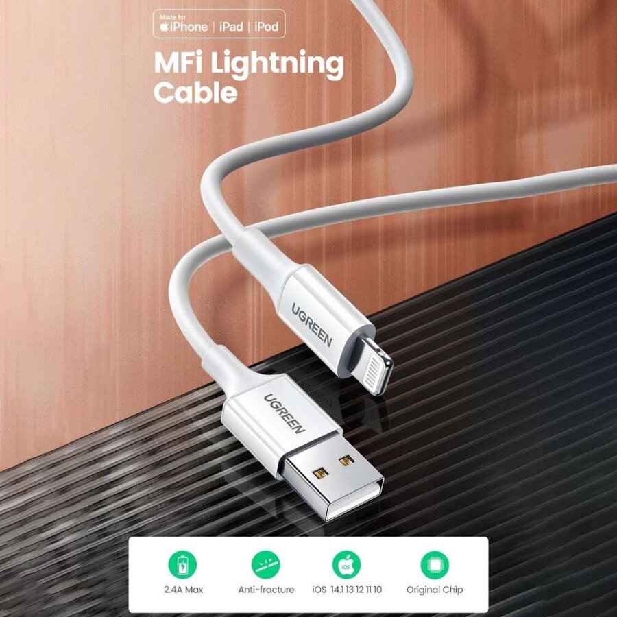 Ugreen iPhone Lightning 2.4A Data ve Şarj Kablosu 2 Metre - 6