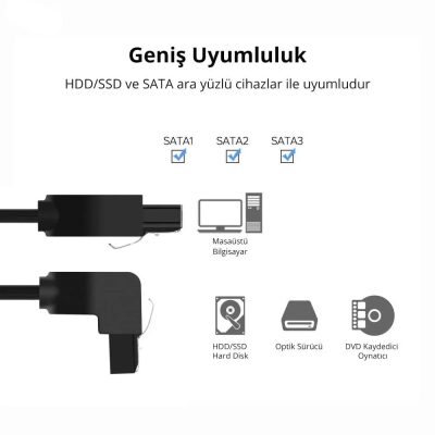 Ugreen SATA 3 Disk Kablosu 90 Derece Kilit Mekanizmalı - 4
