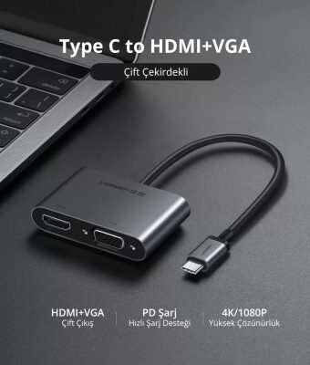 Ugreen Type-C HDMI VGA Dönüştürücü Adaptör - 6