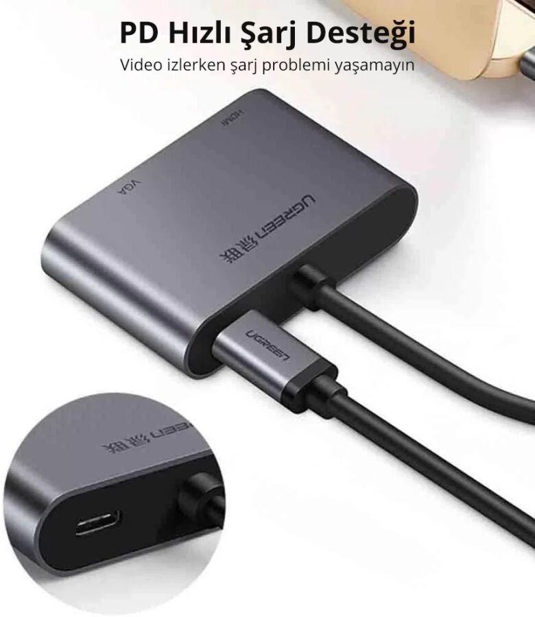 Ugreen Type-C HDMI VGA Dönüştürücü Adaptör - 3