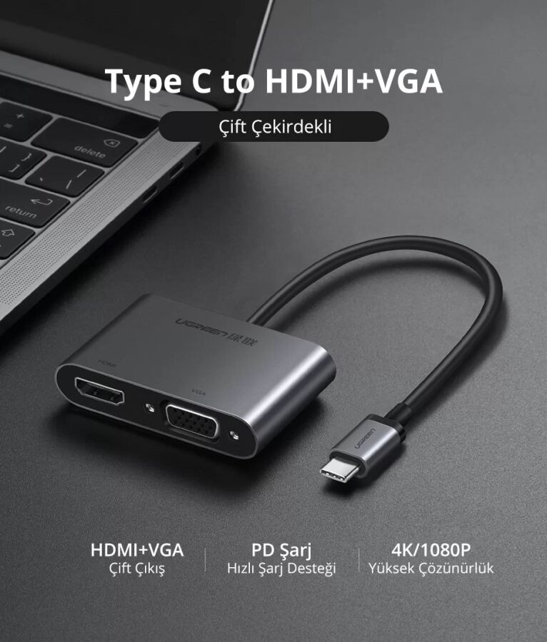 Ugreen Type-C HDMI VGA Dönüştürücü Adaptör - 6