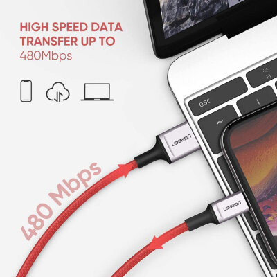 Ugreen USB to Lightning iPhone Örgülü Data ve Şarj Kablosu 1 Metre - 3