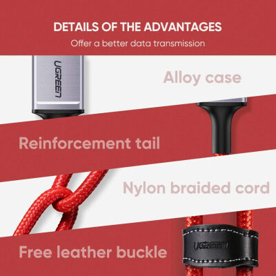 Ugreen USB to Lightning iPhone Örgülü Data ve Şarj Kablosu 1 Metre - 7